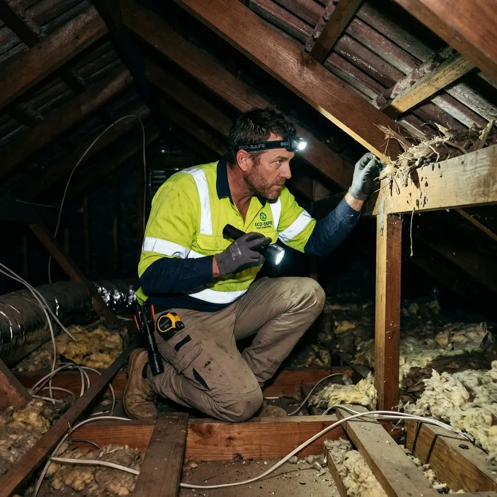 Technician locating dead rodents inside a Bunyip wall cavity with detection equipment